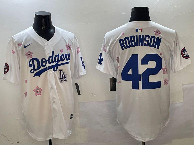 Men Los Angeles Dodgers #42 Robinson White Sakura Edition 2025 Nike MLB Jersey style 9->los angeles dodgers->MLB Jersey
